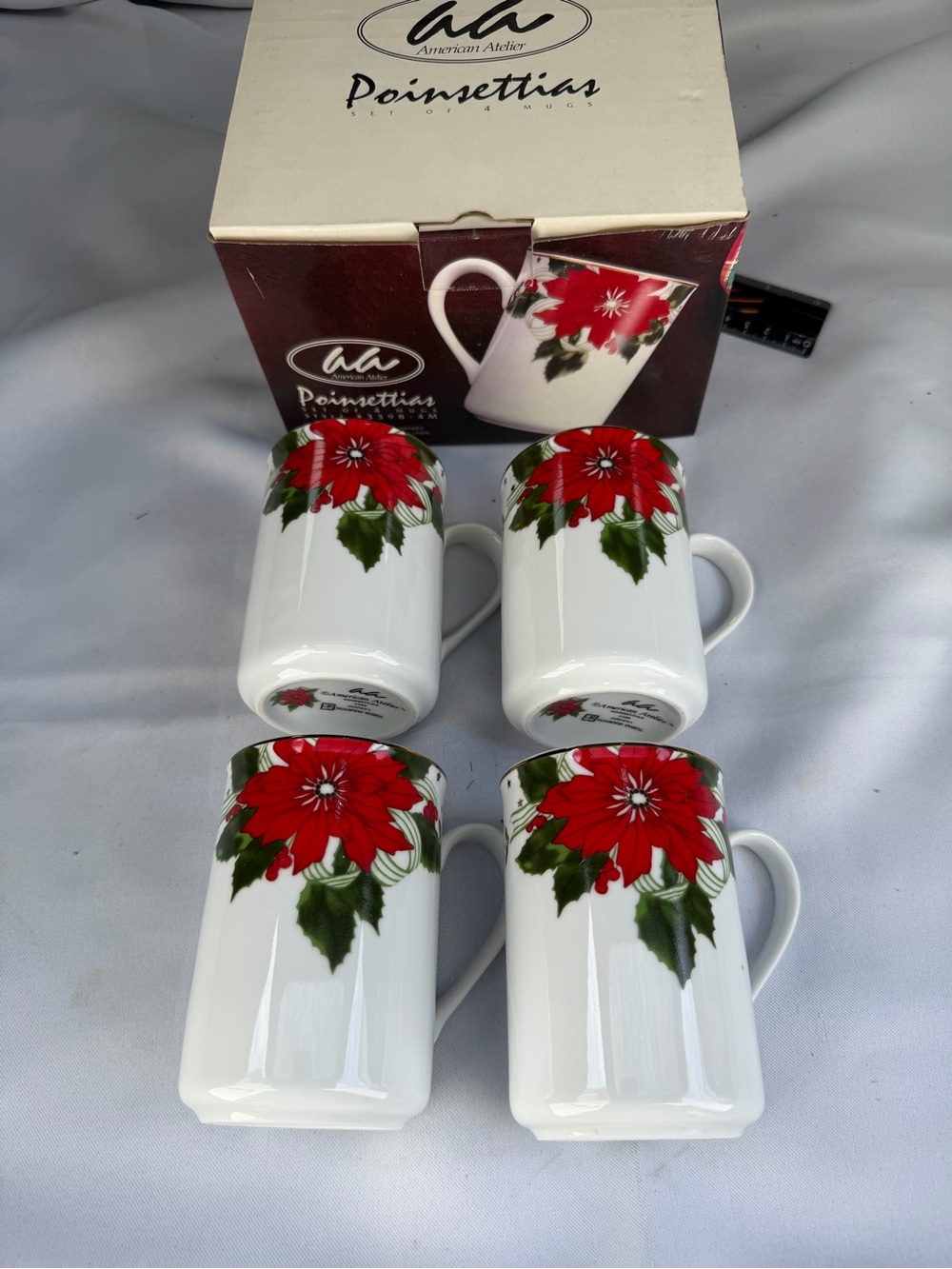 American Atelier Poinsettias 3398 Suzanne Evans Cup Mug Set Of 4